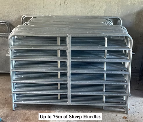Up to 75m of sheep hurdles stacked in a shed